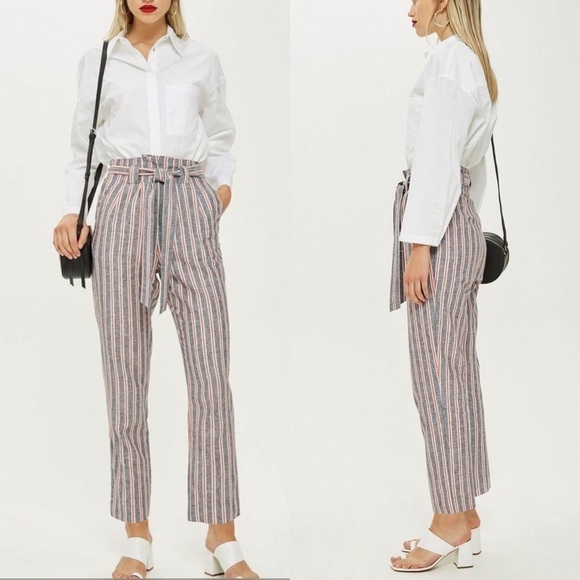 NWT Topshop High Waisted Belted Peg Trousers 0 - Picture 1 of 11